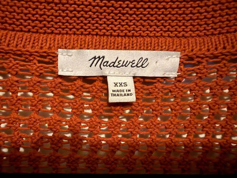 Madewell Afterglow Red Crochet Button Up Crop Top XXS Short Sleeve Collared - Picture 6 of 7